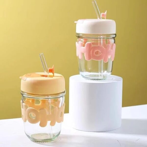 415hI8dHRsL HoHo Glass Mug Shaker with Silicone Holster, Straw & Juice, Lid, and Smoothies,