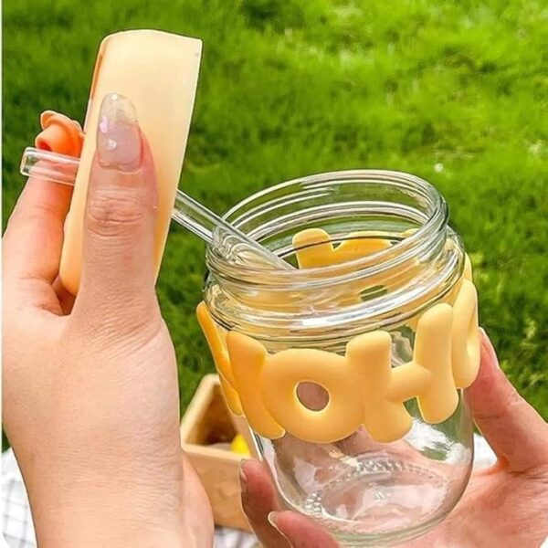51lig6MkX2L HoHo Glass Mug Shaker with Silicone Holster, Straw & Juice, Lid, and Smoothies,