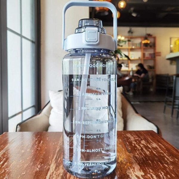 Straw Belt Transparent Motivational Water Bottles (2L Capacity) |Usage For Office/School/Gym/Travel Bottle| Fitness Sports Bottle (BPA Free)