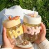 610eQfvd7iL HoHo Glass Mug Shaker with Silicone Holster, Straw & Juice, Lid, and Smoothies,