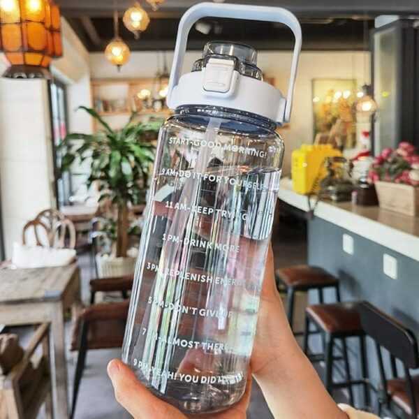 Straw Belt Transparent Motivational Water Bottles (2L Capacity) |Usage For Office/School/Gym/Travel Bottle| Fitness Sports Bottle (BPA Free)