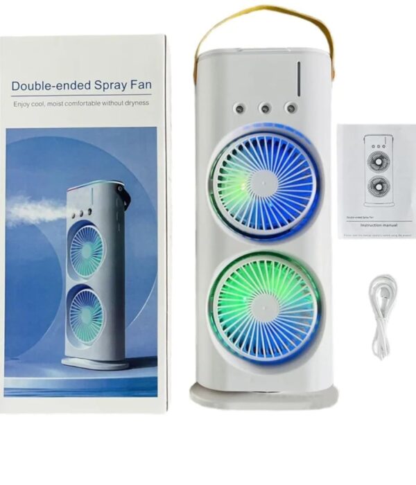Table Fan (Double Spray), Cold Air Fan 1800mAh, 3 Gears USB Rechargeable Oscillating Cooler fan with LED Light, Touch & Remote Control, Ice Filling Water Tank 280ml for Home Kitchen