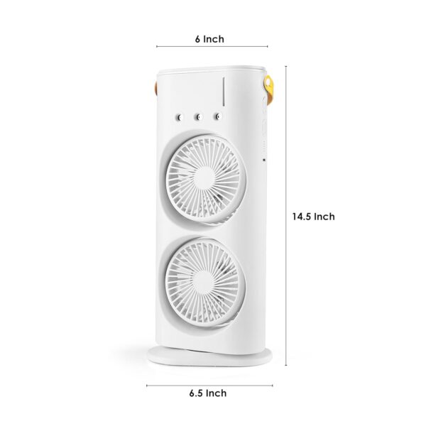 Table Fan (Double Spray), Cold Air Fan 1800mAh, 3 Gears USB Rechargeable Oscillating Cooler fan with LED Light, Touch & Remote Control, Ice Filling Water Tank 280ml for Home Kitchen