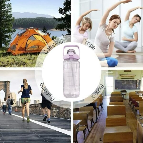 Straw Belt Transparent Motivational Water Bottles (2L Capacity) |Usage For Office/School/Gym/Travel Bottle| Fitness Sports Bottle (BPA Free)