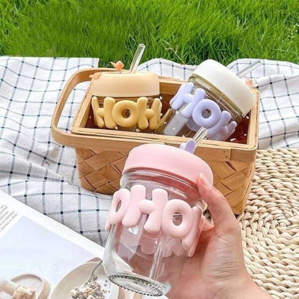 61zY4ysHtNL HoHo Glass Mug Shaker with Silicone Holster, Straw & Juice, Lid, and Smoothies,