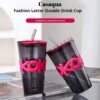 Sipper Coffee Mug With Leather Sleeve With Straw - Coffee Glass Sipper Tumbler Mug
