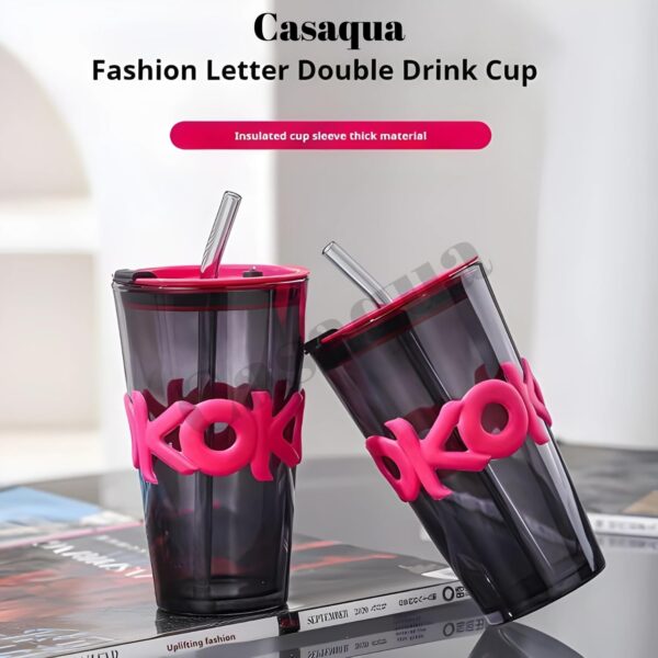 Sipper Coffee Mug With Leather Sleeve With Straw - Coffee Glass Sipper Tumbler Mug