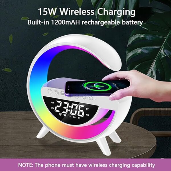 71W5T6+p5cL._SX679_ Table Lamp With Wireless Charging Alarm Clock for Bedroom Bedside Led Desk Lamp with 15W Wireless Charger, Atmosphere Lamp with Bluetooth Speaker