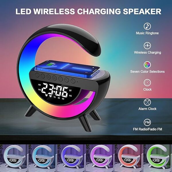 71npf7qWqyL._SX679_ Table Lamp With Wireless Charging Alarm Clock for Bedroom Bedside Led Desk Lamp with 15W Wireless Charger, Atmosphere Lamp with Bluetooth Speaker