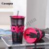 Sipper Coffee Mug With Leather Sleeve With Straw - Coffee Glass Sipper Tumbler Mug