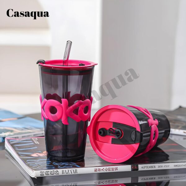 Sipper Coffee Mug With Leather Sleeve With Straw - Coffee Glass Sipper Tumbler Mug