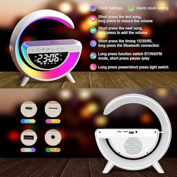 71rWqH4w1qL._SX679_ Table Lamp With Wireless Charging Alarm Clock for Bedroom Bedside Led Desk Lamp with 15W Wireless Charger, Atmosphere Lamp with Bluetooth Speaker