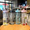 Straw Belt Transparent Motivational Water Bottles (2L Capacity) |Usage For Office/School/Gym/Travel Bottle| Fitness Sports Bottle (BPA Free)